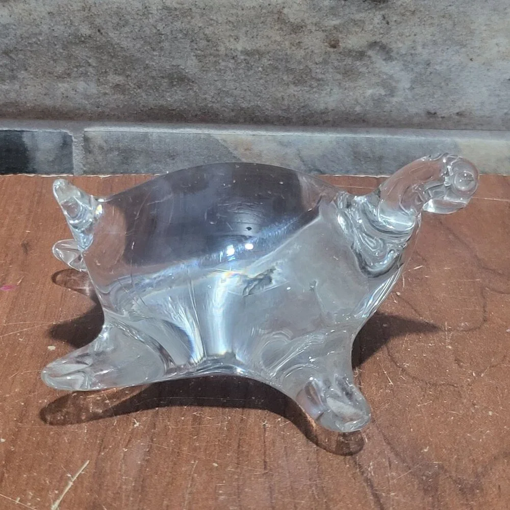 Clear Hand Blown Art Glass Sea Turtle Paperweight